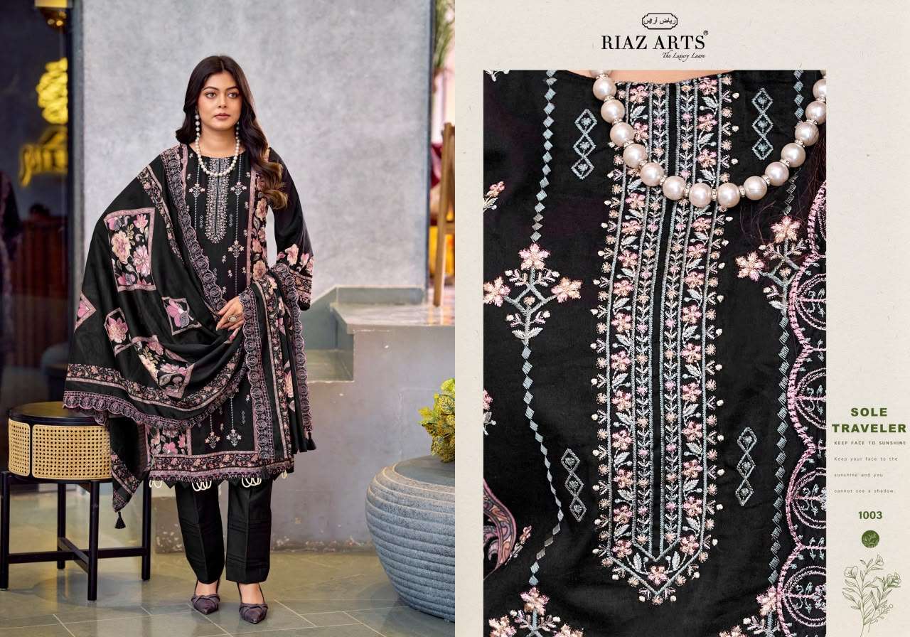 RIAZ ARTS ZEENAT TOP & DUP WORK LAWN COTTON SALWAR KAMEEZ CATALOGUE RESELLER GUJARAT 